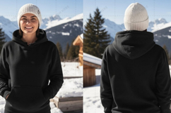 Unisex black hoodie with white beanie in t-shirt mockup desi Product Image 1