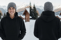 Black hoodie with mountain scene t-shirt mockup design Product Image 1