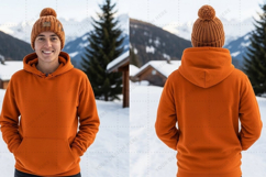 Unisex orange hoodie with front and back t-shirt mockup Product Image 1
