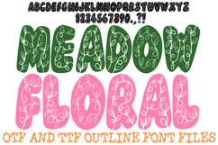 Meadow Floral Font Hand Drawn Summer Leaf Lettering ABC OTF Type by Squeeb Creative