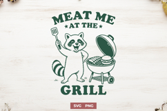 Meat Me At The Grill SVG - Funny Raccoon BBQ Summer PNG Product Image 1