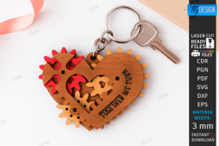 Mechanical Heart Keychain Laser Cut | Moving Gear Heart SVG Product Image 1