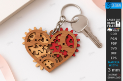 Mechanical Heart Keychain Laser Cut | Moving Gear Heart SVG Product Image 1