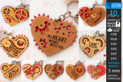 Mechanical Heart Keychains Laser Cut Bundle. Moving Gear SVG Product Image 1