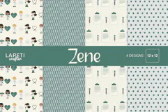 Four medical digital papers with doctors, healthcare supplies, clipboards and geometric patterns