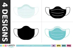 Medical face mask graphics in blue black and white colors