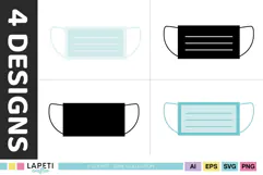 Light blue surgical face mask SVG with simple pleated lines