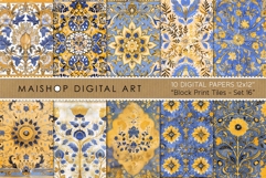 Mediterranean Blue &amp; Mustard Floral Tile Backgrounds Product Image 1