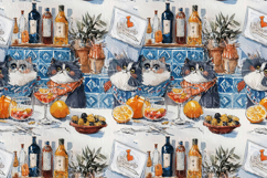 Mediterranean Cats Seamless Pattern Lemons, Olives &amp; Kitchen Product Image 2