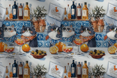 Mediterranean Cats Seamless Pattern Lemons, Olives &amp; Kitchen Product Image 8