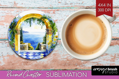 Mediterranean Round Coaster - Summer Coaster PNG Sublimation Product Image 1