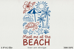 Retro Summer Beach Line Art Clipart, Sublimation PNG Product Image 1