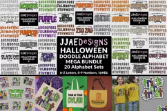 Halloween Alphabet Doodle Letter Clipart PNG Bundle Product Image 1
