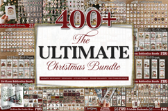 Large Christmas PNG bundle with printable bookmarks, magnetic bookmarks, round ornaments, Christmas kitchen towels and 20oz tumbler wraps shown as holiday craft designs for Cricut and Silhouette as printable and sublimation artwork.