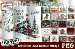 Large Christmas PNG bundle with printable bookmarks, magnetic bookmarks, round ornaments, Christmas kitchen towels and 20oz tumbler wraps shown as holiday craft designs for Cricut and Silhouette as printable and sublimation artwork.