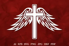 Memorial Cross SVG, Cross with Angel Wings SVG, Cross SVG Product Image 1