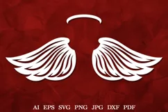 Memorial Angel Wings SVG, Angel Wings with Halo SVG Product Image 1