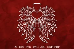 Memorial Angel Wings SVG, Heart with Angel Wings and Halo Product Image 1
