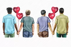 Couple of men in love with balloons in the shape of a heart Product Image 2