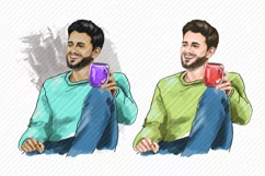 Men Clipart Cup of coffee African-American European Asian Product Image 2