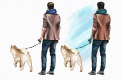 Men Clipart Man with a dog African American European Product Image 2
