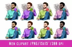 Men Clipart Cup of coffee African-American European Asian Product Image 1