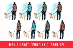 Men Clipart Man with a dog African American European Product Image 1