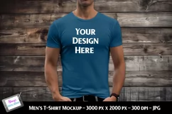 Men's T-shirt Mockup on Model | Men's Blue T-shirt Mockup Product Image 1