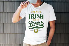 March 17 party shirt design featuring humorous Irish-themed phrase and horseshoe detail.