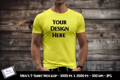 Men's T-shirt Mockup on Model | Men's Yellow T-shirt Mockup Product Image 1
