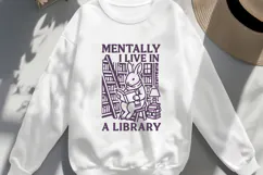 Mentally I Live in a Library SVG PNG Book Lover Bunny Print Product Image 3