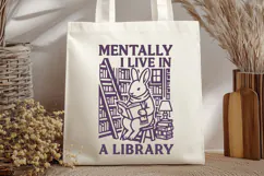 Mentally I Live in a Library SVG PNG Book Lover Bunny Print Product Image 2