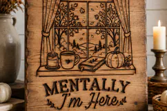 Mentally I'm Here SVG, Funny Cozy Autumn PNG Retro Design Product Image 4