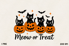 Meow or Treat Black Cats in Pumpkins Halloween PNG Clipart Product Image 1