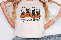 Meow or Treat Black Cats in Pumpkins Halloween PNG Clipart Product Image 4