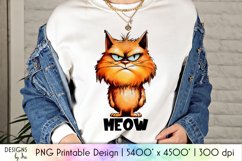Meow Funny Cat Sublimation | Grumpy Cat Printable PNG Product Image 1