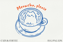 Cat &amp; Coffee Doodle lineart Clipart SVG | PNG | EPS Product Image 1