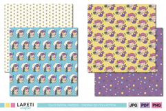 Mermaid birthday printable backgrounds with cute cartoon characters