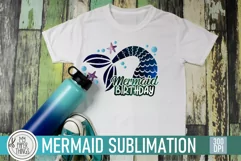 Mermaid-themed girl's birthday party PNG sublimation image  designed for printing on t-shirts, mugs and other items.