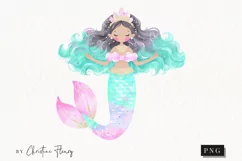 Watercolor Pastel African American Mermaid Clipart Product Image 1