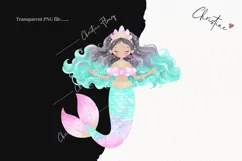 Watercolor Pastel African American Mermaid Clipart Product Image 2