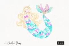 Watercolor Pastel Blonde Mermaid Clipart | Mermaid PNG Product Image 1