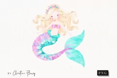 Watercolor Pastel Blonde Mermaid Clipart | Mermaid PNG Product Image 1