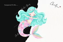 Watercolor Pastel Blue Hair Mermaid Clipart | Mermaid PNG Product Image 2