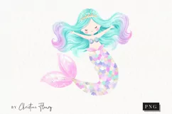 Watercolor Pastel Mermaid Clipart | Mermaid PNG Product Image 1