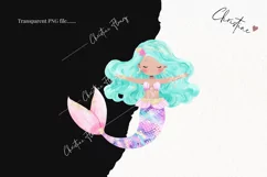 Watercolor Pastel Blue Hair Mermaid Clipart | Mermaid PNG Product Image 2