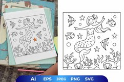 Dancing Mermaid with Fish in The Ocean Coloring Page Product Image 1