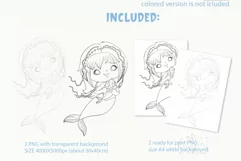 Chibi mermaid PNG digi stamp| Mermaid coloring page Product Image 2