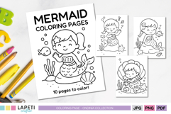 Cute mermaid coloring pages cover with happy undersea scene, perfect printable activity for kids.