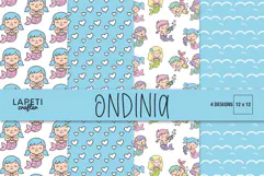 Mermaid digital paper collection with four colorful underwater patterns